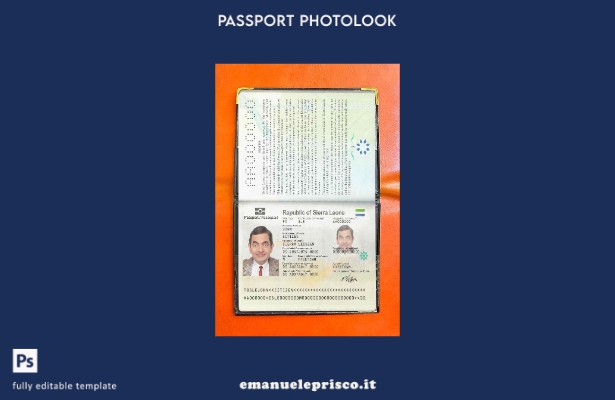 modello di aspetto fotografico per passaporto della Sierra Leone in stile verifi